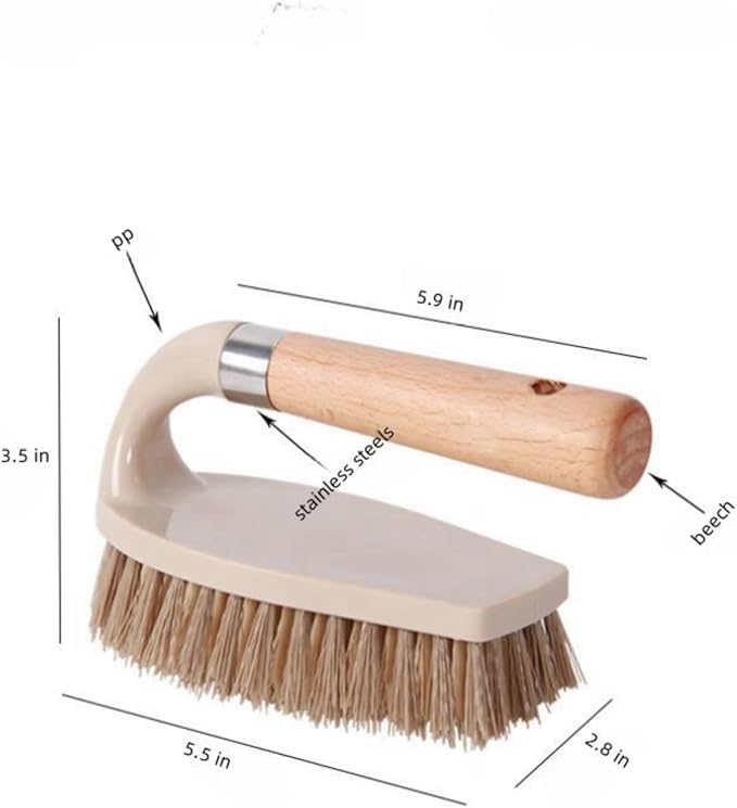 Stiff Bristle Brush, Powerful Cleaning Brush with Wooden Handle for Comfortable Grip. Ideal for Bathrooms, Tiles, Sinks, Carpets, Pools, Garages, and Floor Cleaning. (Gray)