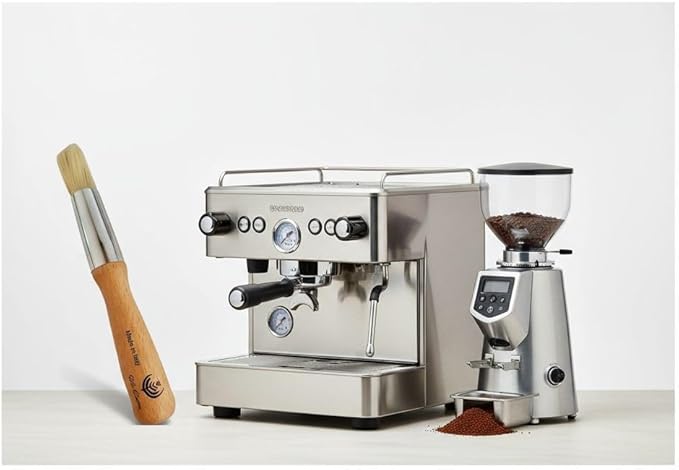 Coffee Machine Cleaning Brush for Portafilter and Grinder with Nylon Bristles, Wood Handle, Brown, Made in Italy