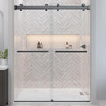 Twinglide VITRA-200 Frameless Shower Door 56.5-59" Width x 78" Height with 3/8" (10mm) Clear Tempered Glass (Matte Black Double Towel Bars)