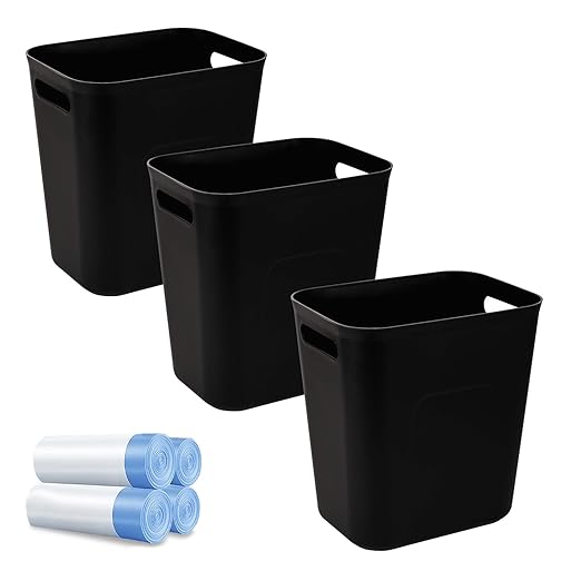 UUJOLY Small Bathroom Trash Can with Trash Bag Wastebasket Garbage Can for Bathrooms, Laundry Room, Kitchens, Offices, Kids Rooms, Dorms, 3.5 Gallons, 3 Pack (Black)