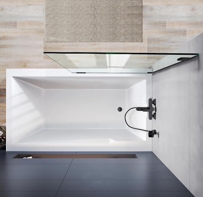 Frameless Shower Door ，1/4" (6mm) Clear Tempered Glass Shower Screen with Explosion-Proof Film, 26" W x52 H Single Shower Doors for Small Bathroom, Matte Black