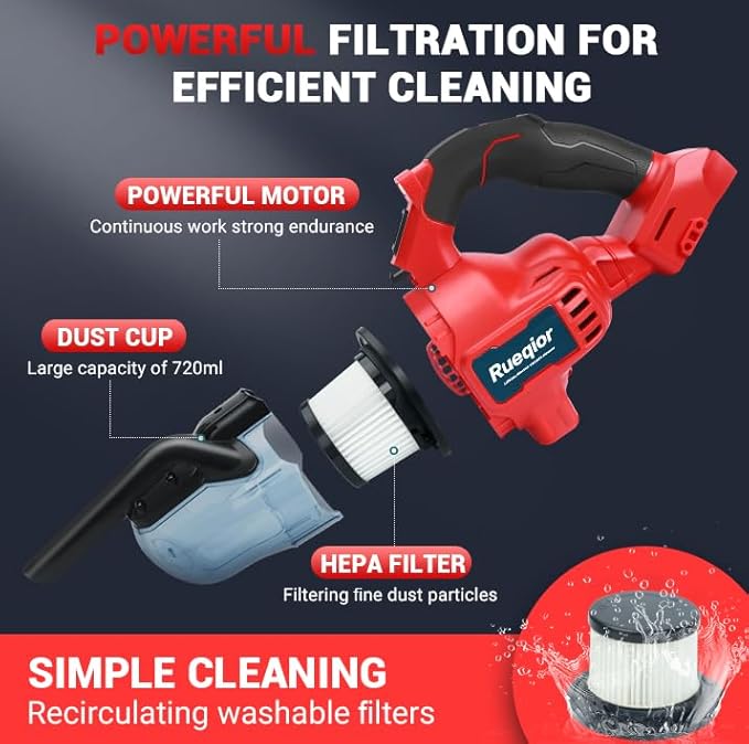 Cordless Vacuum Cleaner for Milwaukee M18 Battery, 5 in 1 Handheld Electric Vacuum Cleaner with 400W Powerful Motor, 46 CFM Portable Hand Vacuum for Home Pet Hair, Car (NO Battery)