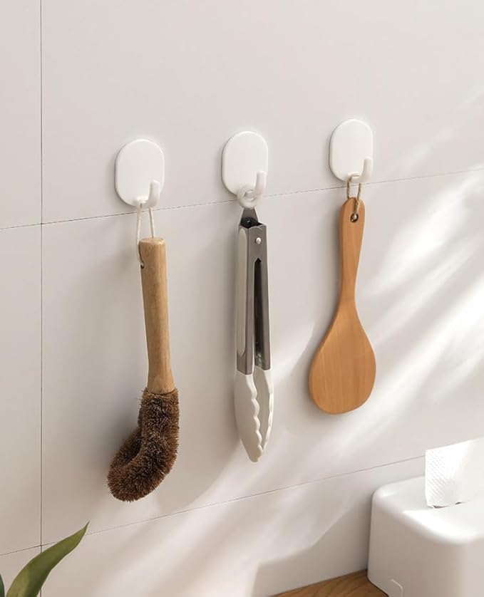 lightstar 5 Pcs Adhesive Plastic Hooks - Wall Hooks for Hanging, Drill-Free, Seamless - Kitchen Bathroom - 60 * 45 * 34 mm, White (for 3.5 LB)