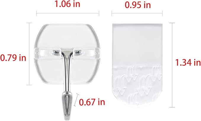 60 Hooks-70 Removable Strips,Clear Small Wire Hanger Hooks Value Pack, Damage Free Hanging Wall Hooks with Adhesive Strips, Removes Cleanly, No Tools Utility Hooks for Hanging Decorations