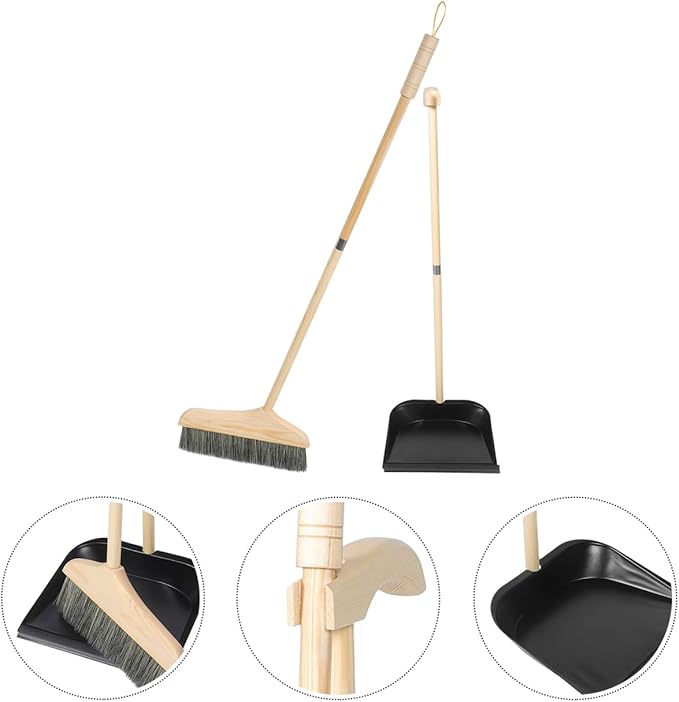 GANAZONO Broom and Dustpan Set Long Handle Household Cleaning Tools Indoor Outdoor Use Ergonomic Lightweight Wooden Brush for Home Garage Workshop