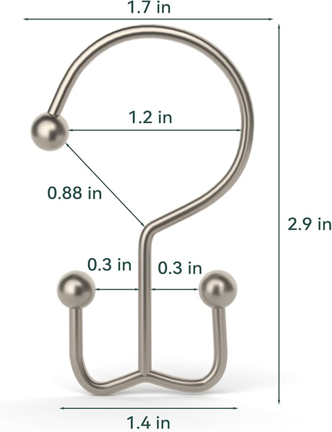 24 Pcs Shower Curtain Hooks, Goowin Shower Curtain Rings, Durable Shower Curtain Rings Rust Proof, Double Glide Shower Rings for Curtain, Simple Shower Hooks for Shower Curtain & Liner, Matte Nickel