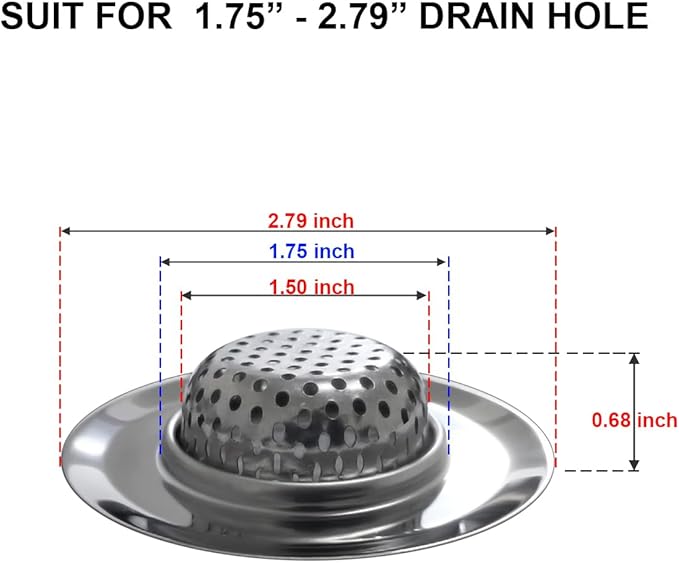 Bathtub Drain Strainer - 2.79 Inch Hair Catcher, Stainless Steel Shower Drain Cover, Bathroom Sink Strainer Filter Basket, Tub Drain Strainer, Hair Stopper