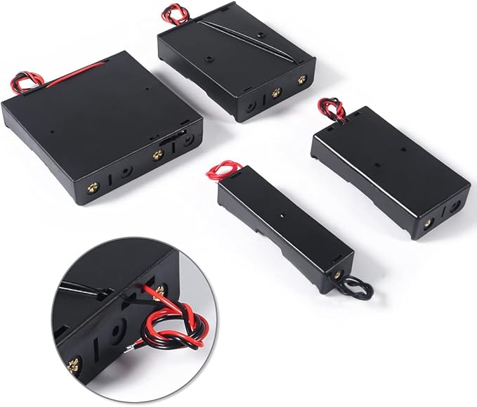 12PCS 18650 Battery Holder Bundle with Wire 18650 Battery Holder Case 3.7V, 1/2/3/4 x 3.7V Series DIY Battery Storage Boxes, 1/2/3/4 Slots Black Plastic Batteries Case for 18650 Battery