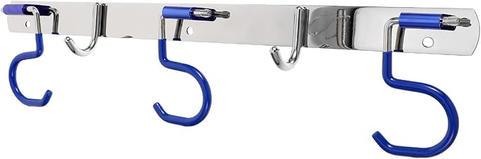 NUOBESTY Stainless Steel Wall Mounted Mop Holder and Towel Storage Hooks Set, 3 Mop Slots with 2 Utility Hooks, No-Drill Installation for Kitchen Bathroom Entryway Organization