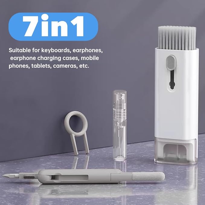 7 in 1 Electronic Cleaner Kit,Keyboard Cleaner Laptop Monitor Computer Keyboard Brush for Earphones Mobile Phones Tablets Laptop and Camera(Color:Grey)