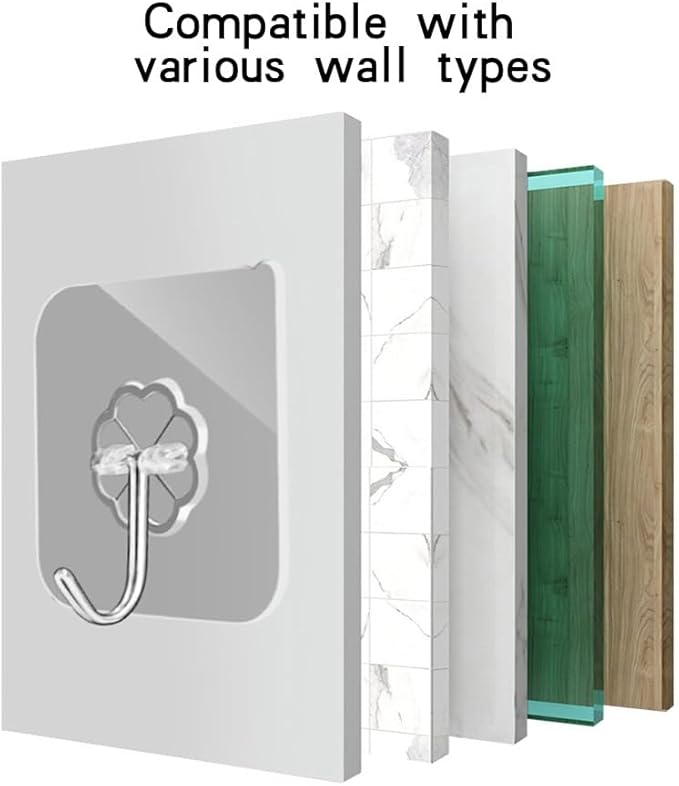 Adhesive Wall Hook, Set Heavy-Duty Thickened self-Adhesive Hook，24Pcs，44lb max Loading，Transparent, Waterproof, Bathroom, Outdoor, Kitchen, Doors, Practical Tools.