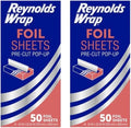 Reynolds Wrappers Aluminum Foil Sheets Pre-Cut Pop-Up, 50 Count (Pack of 2)