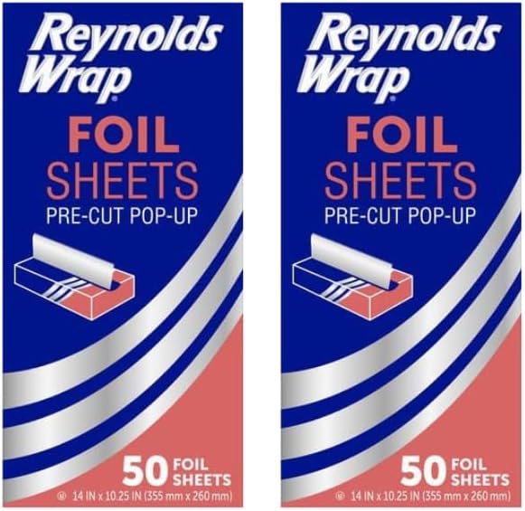 Reynolds Wrappers Aluminum Foil Sheets Pre-Cut Pop-Up, 50 Count (Pack of 2)