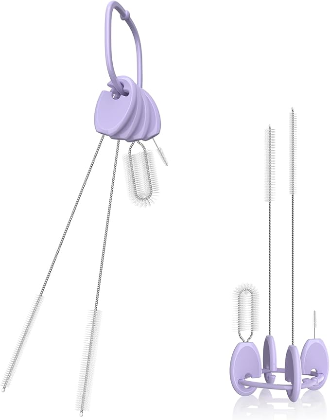 Straw Brush Set, 4 Piece Cleaner Kit with Standable Key Ring for Reusable Straws, Tumblers & Water Bottles – Designed for Kids & Adults, Purple