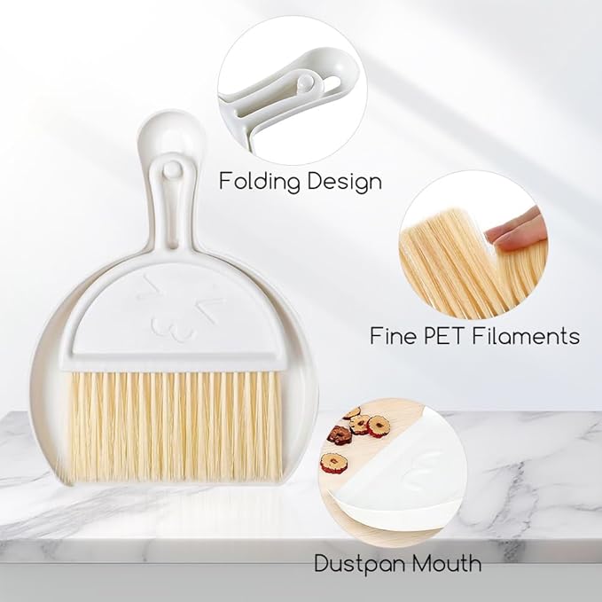 Mini Dust Pan with Broom Set,Small Broom and Dustpan Set Mini Hanging for Desk, Housekeeping, Office, Kitchen, Pet Nest, etc. (White)