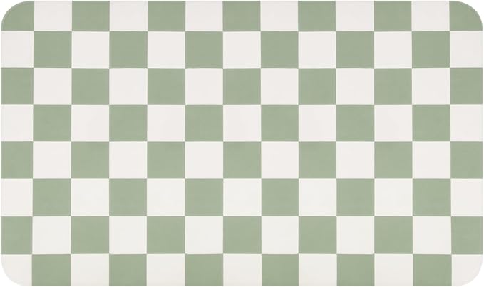 Checkered Dish Drying Mat for Kitchen Counter, Absorbent Non-Slip Coffee Mat, Heat Resistant Mat for Countertops Coffee Bar Decor 16" x 24" Green