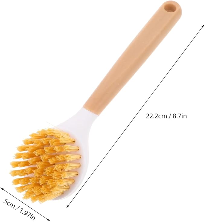 Cabilock Kitchen Dish Brush with Handle, Heavy Duty Stiff Scrub Brush for Cleaning Pans, Wok, Pots and Sink, Non-Scratch Dishwashing Scrubber with Scraper for Household Kitchen Utensil Supply