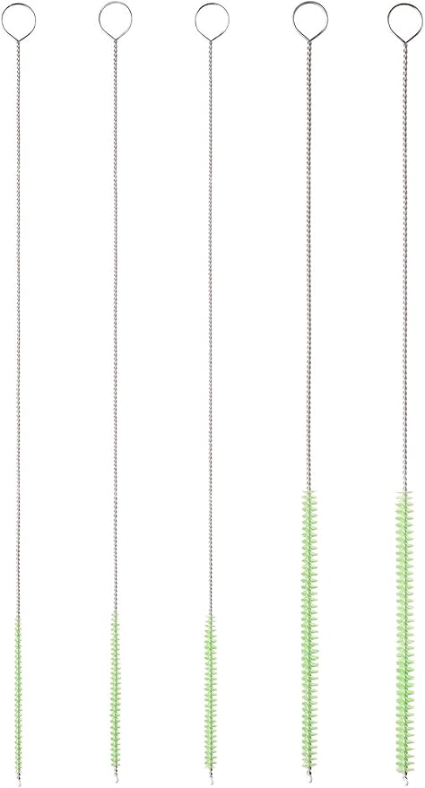 10" Tube Cleaning Brush Set, 5 Pack Small, Extra Long Nylon Straw Brushes with Flexible Handles for Bottles, Cleaning Straws, Pipe Cleaners, Keyboard, Glass, Guns, Detailing and Deep Cleaning, Green