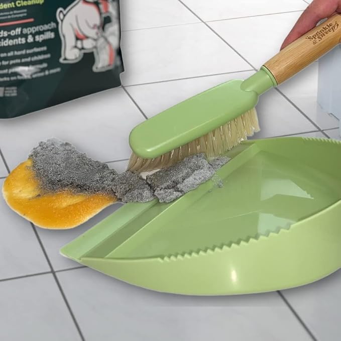 Sprinkle & Sweep Dust Pan and Brush with Handle - Portable Hand Broom & Dustpan Combo - Small Broom and Dustpan Set - Daily Indoor Pet Care & Essential Cleaning Tool for Home