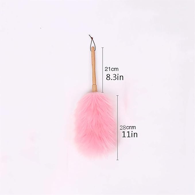 Pure Lambs Wool Duster with Wood Handle, Fluffy Lambswool Duster, Thicken Encryption, Anti-Static, Duster for Home, Office and Car, 19.3 inch(C)