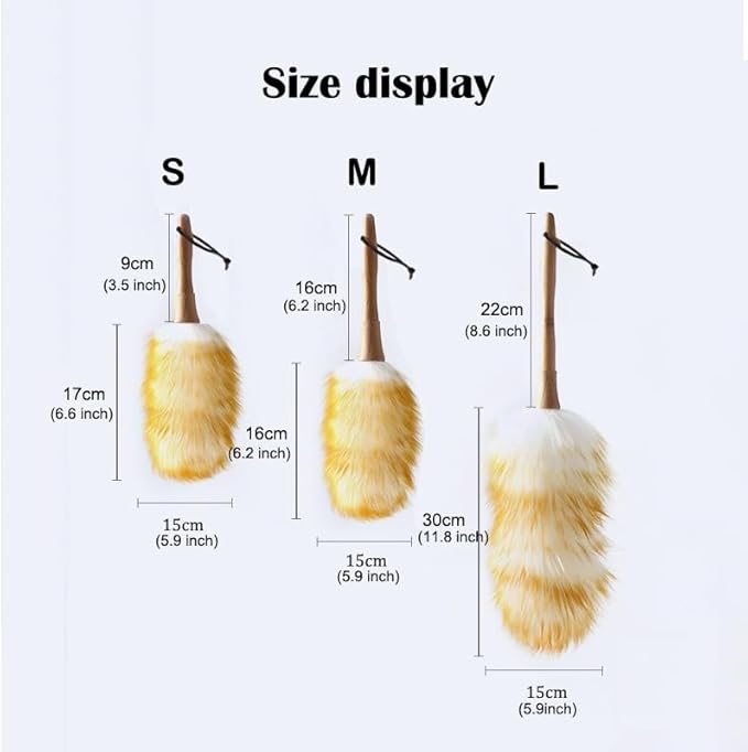 Wool Duster with Wooden Handle, Household with Hanging Rope Small Hand Duster for Cleaning Reusable for Cleaning Wall Plant Desk Car (S)