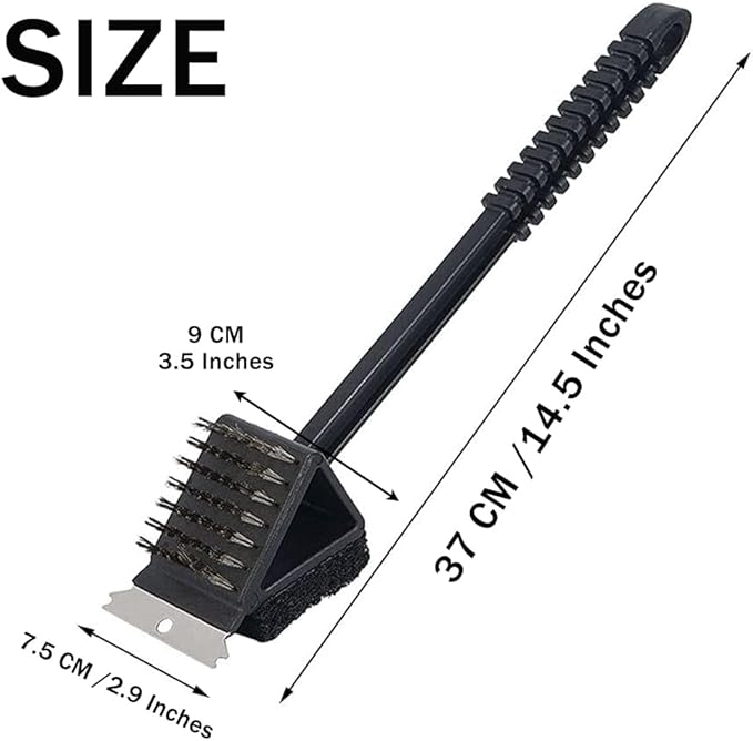 3-in-1 BBQ Grill Cleaning Brush, Brush Outdoor BBQ Cleaner Accessories Brush Wire Scrubber,Scraper and Scrub Pad in One Tool