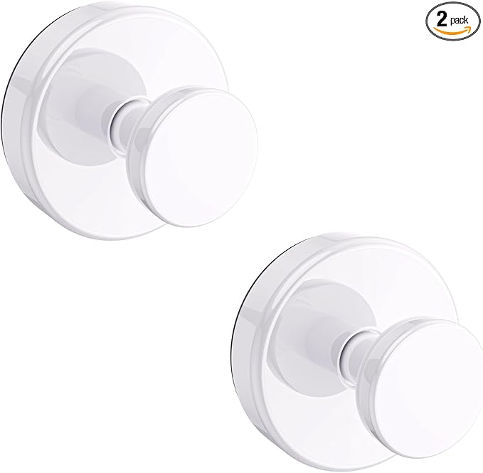 Suction Cup Hooks for Shower, Removable Towel Hooks for Bathroom Window Glass Door Wall, Bath Robe Looafh Hook for Hanging - 2 Pack, White