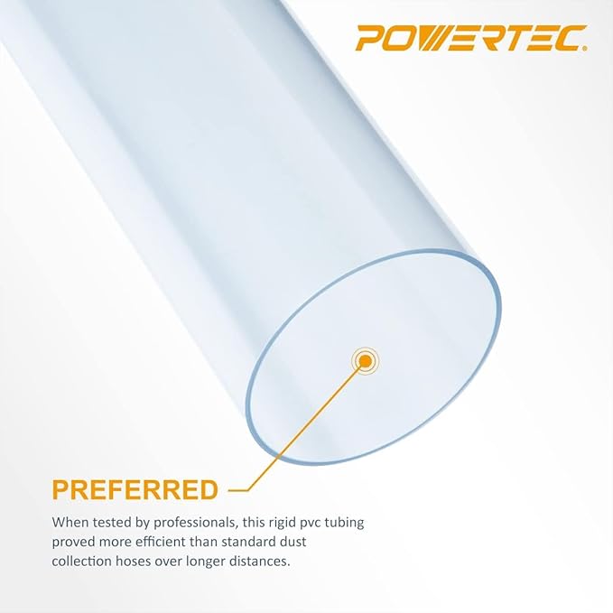 POWERTEC 70427 Clear PVC Pipe 4" x 36" Long with 4 Inch Dust Control Flex Cuff and Dust Collection Floor Sweep