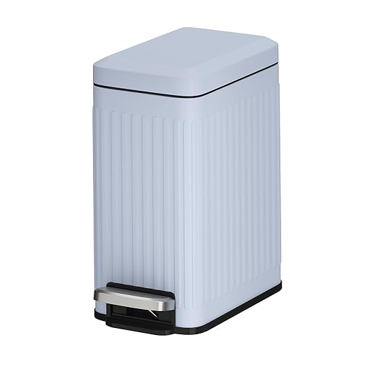 Slim Bathroom Trash Can with Lid Soft Close, 1.6 Gallon Stainless Steel Garbage Can with Removable Inner Bucket, Durable Step Pedal, Small Trash Bins for Toilet, Bedroom, Kitchen, Grey