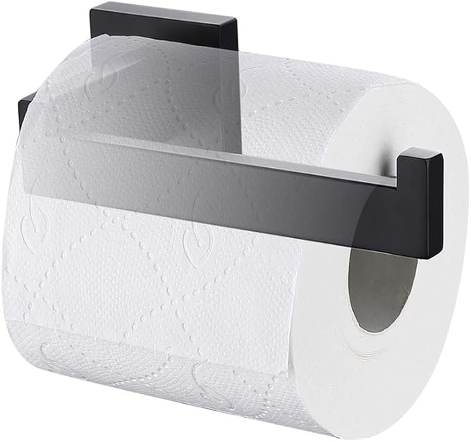 TASTOS Toilet Paper Holder Matte Black, Toilet Tissue Roll Holders Dispenser and Hangers Wall Mounted for Bathroom & Kitchen, Stainless Steel Modern Square Style 2 Pack