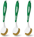 Libman Brass Brush Pot Scrubber - Metal Wire Brass Pot Brush - 3 Pk Wire Scrub Brushes with Pot & Pan Scraper for Cleaning Grills, Skillets, Oven Racks
