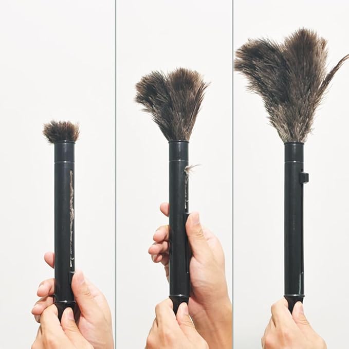 2pcs Ostrich Feather Duster for Cleaning, 9.8-16 inch Fluffy Natural Retractable Feather Duster with Retractable Handle (Black)