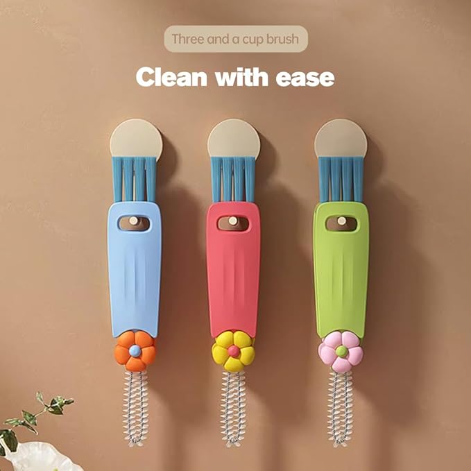 2025 New 3 in 1 Cup Lid Cleaning Brush, 3PCS Multifunctional Crevice Portable Cup Lid Cleaning Brushes, Crevice Cleaning Brush for All Type Bottle Gap Tight Spaces Cup (Colorful)