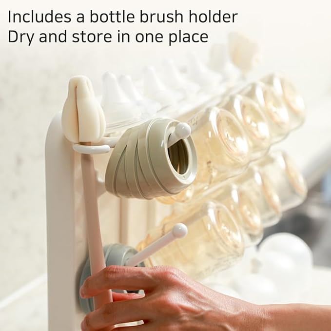 LUNELL Baby Bottle Drying Rack, Vertical Space-Saving Organizer for Countertop, Holds Bottles, Brushes, Pacifiers,Ivory White