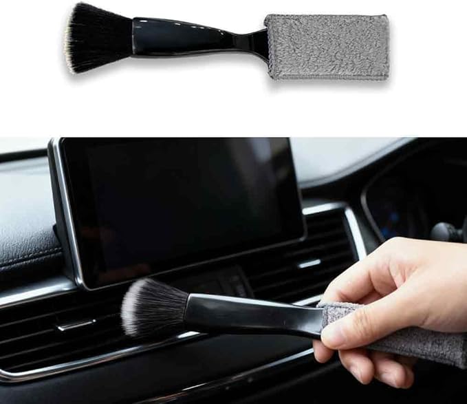 Double-Headed Car Cleaning Brush, Car Detailing Brush, Durable, Easy to Store Without damaging Interior Surfaces; Suitable for Cleaning dashboards (1PCS Black)