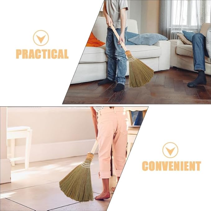 Baluue Natural Vietnamese Corn Whisk Broom with Soft Bristles and Detachable Handle Handwoven Traditional Floor Sweeper for Indoor Outdoor Cleaning in Kitchen Garage Yard 26.37 Inch