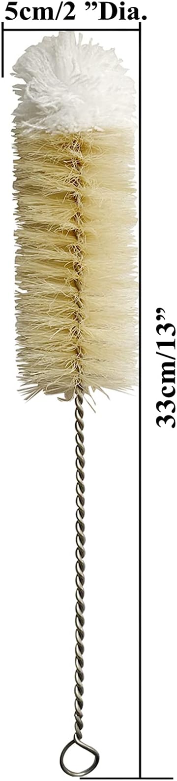 NewFerU Stainless Steel Soda Bottle Cleaning Brush in Natural Boar Bristle Wool Tip Long Handle, Flexible Bendable Thick Wire Cleaner for Narrow Neck Water Baby Bottles Straw Pipe Tube Flask (Big)