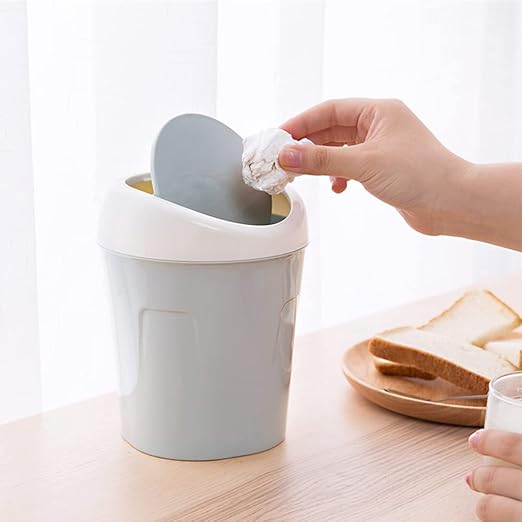 2 Pcs Plastic Mini Wastebasket Trash Can with 120 Trash Bags, Tiny Desktop Waste Garbage Bin with Swing Lid for Home, Office, Kitchen, Vanity Tabletop, Bedroom, Bathroom (Blue + Green)