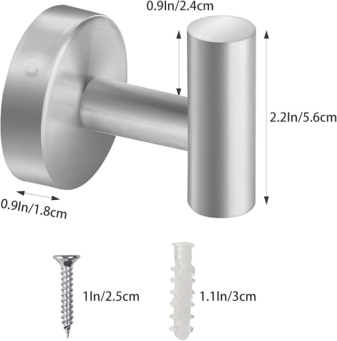 Towel Hooks, SUS 304 Stainless Steel Hooks, Heavy Duty Door Hanger Towel Robe Clothes Cabinet Closet Sponges Hook for Bathroom Kitchen Garage Gotel (Brushed Nickel, 2 Pcs)