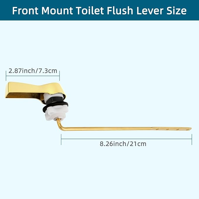 Hygie Rinse 2PCS Metal Toilet Handle Lever Flush Replacement, Universal Front Mount Toilet Handle with Stainless Steel Flapper Chains, Toilet Repair Kit, Shiny Gold