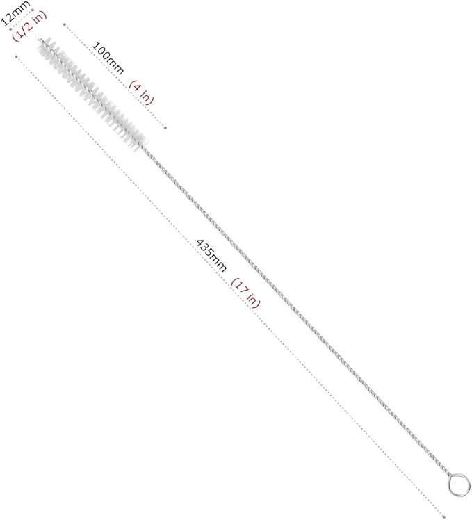 GFDesign Drinking Straw Cleaning Brushes Set 17" Extra Long 1/2" Extra Wide Pipe Tube Cleaner Nylon Bristles Stainless Steel Handle - 17" x 1/2" (12 mm) - Set of 4