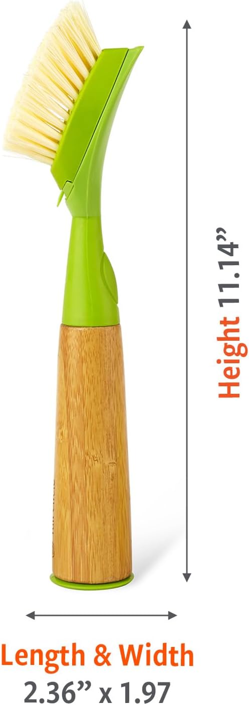 Full Circle Suds Up, Soap Dispensing Dish Brush, Tough Plant-Fiber Bristles & Sustainable Bamboo Handle, Safe for Nonstick