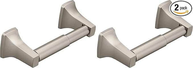 Moen Contemporary Brushed Nickel Toilet Paper Holder, Modern Wall Mounted Toilet Roll Holder, P5050BN (Pack of 2)