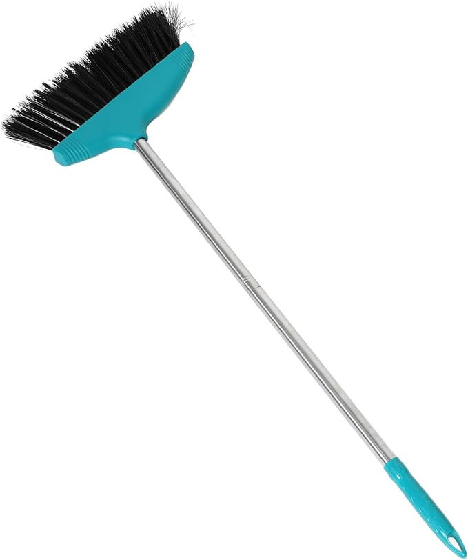 Soft Bristle Broom and Dustpan Set, Green Floor Sweeping Broom for Home and Outdoor Cleaning, Pet Hair Resistant, Lightweight Household Sweeping Tool for Kitchen and Garage