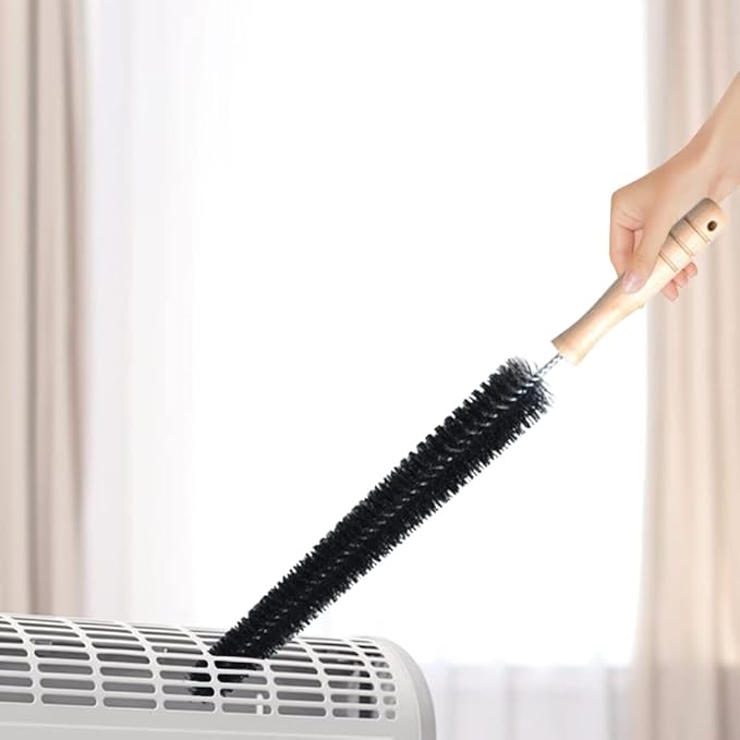 2 Pack Radiator Brush, Dryer Cleaner Vent Brush, 40 cm Long Flexible Pipe Refrigerator Coil Brush, Vent Cleaner Brushes with Wooden Handle for Refrigerators, Baseboards(Black)
