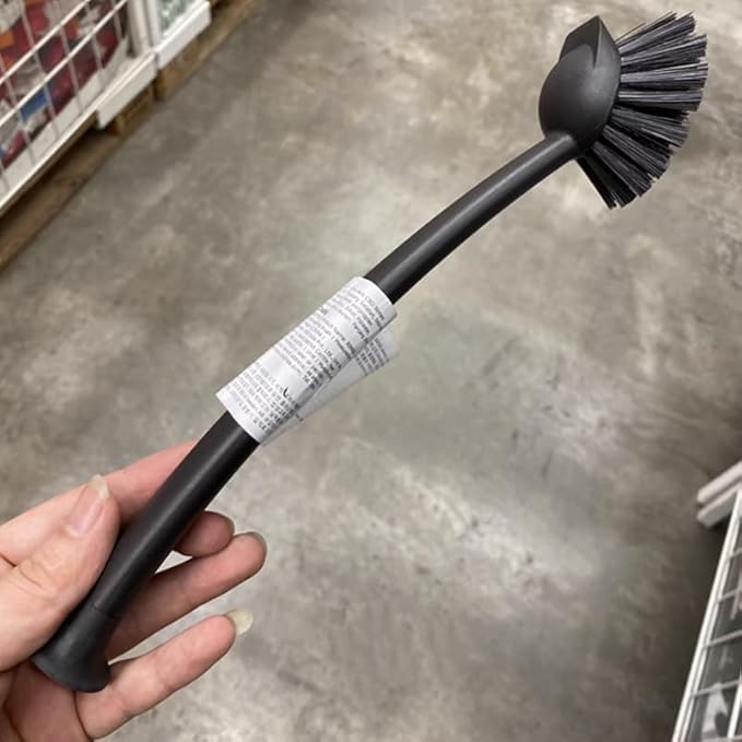 2 Pcs Scrub Brush with Handle 11'' Dish Scrubber Brush Kitchen Sink Brush Black Long Handle Dish Cleaning Brush for Kitchen Dishes Pot Sink Cleaning