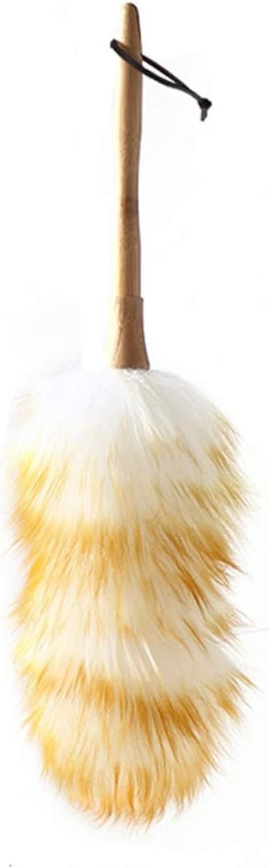 Household Lambswool Duster with Solid Wooden Handle, Good Grips, Anti-Static, Flexible, Feather Duster for Home, Office and Car(B)