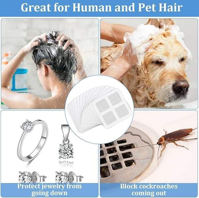 25 Packs - Disposable Shower Drain Hair Catcher 3.94 Inches Square Drain Hair Catcher Stickers for Bath & Kitchen - Hair Catcher Shower Drains Cover for Human & Pet Hair - Mesh for Bathtub & Laundry