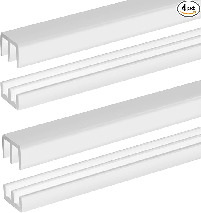 Landical 2 Sets 4FT Sliding Door Track for 1/8" Thick Panels Closet Glass Doors Plastic Cabinet Window Sliding Track (White)