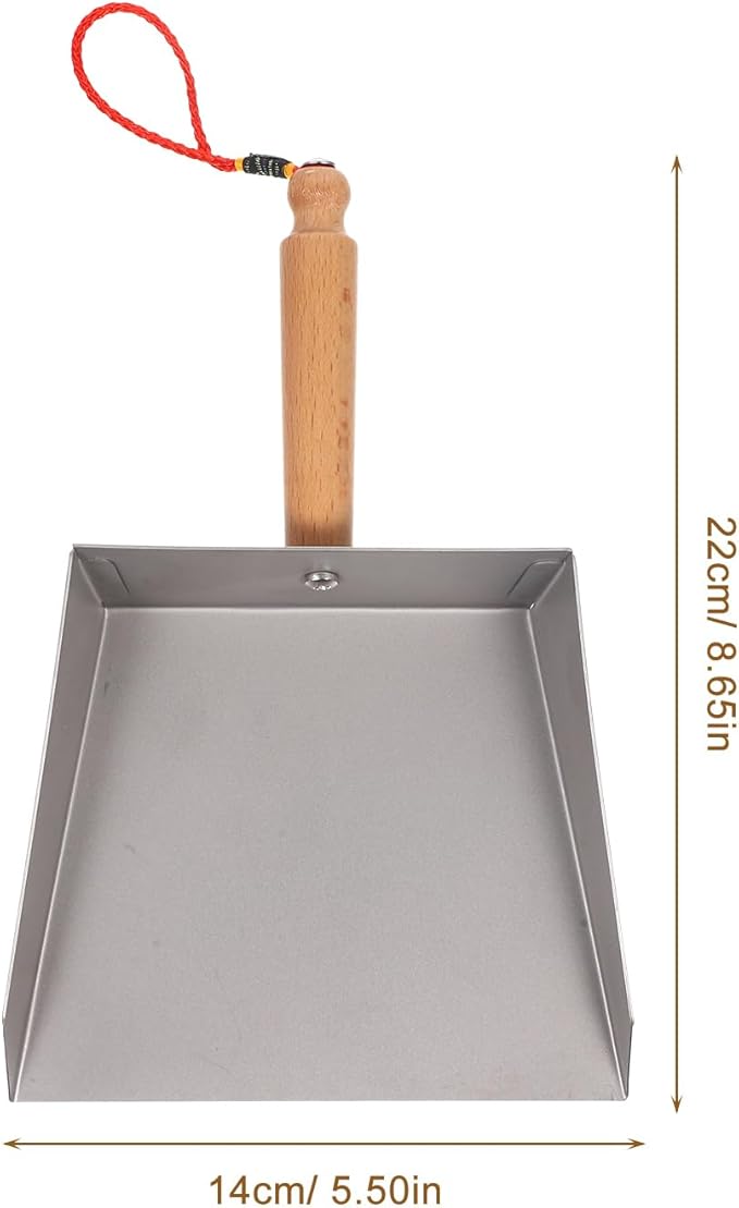 Tofficu Stainless Steel Dustpan with Wood Handle Mini Metal Dust Pan 8.66 X 5.51 Inches Compact Handheld Sweeping Tool for Household and Industrial Cleaning